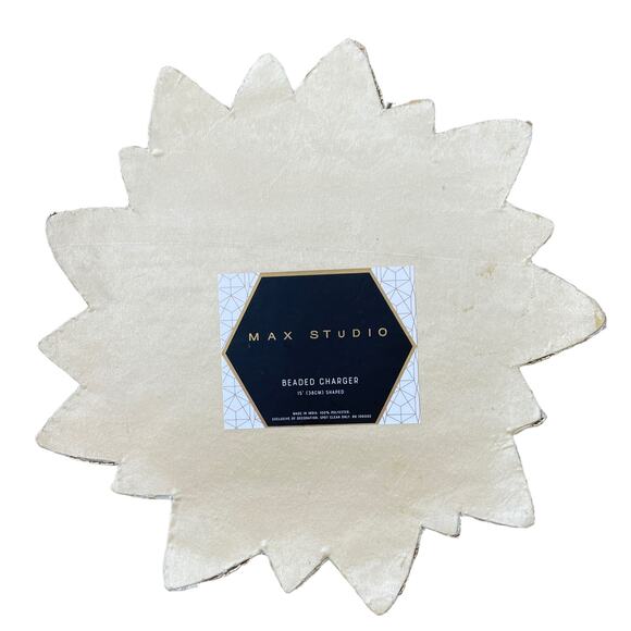 Max Studio Handmade Beaded POINSETTIA Placemat Charger 15in Glam Gold Ivory NEW - Picture 9 of 10